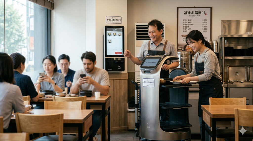 소상공인 스마트상점 기술보급 지원사업 신청 시작 및 서빙로봇 도입 식당 현장 이미지